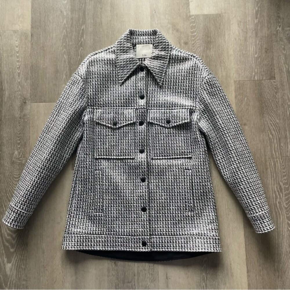 Tibi Woven Houndstooth Black White Coated Jacket Pointed Collar Sample
